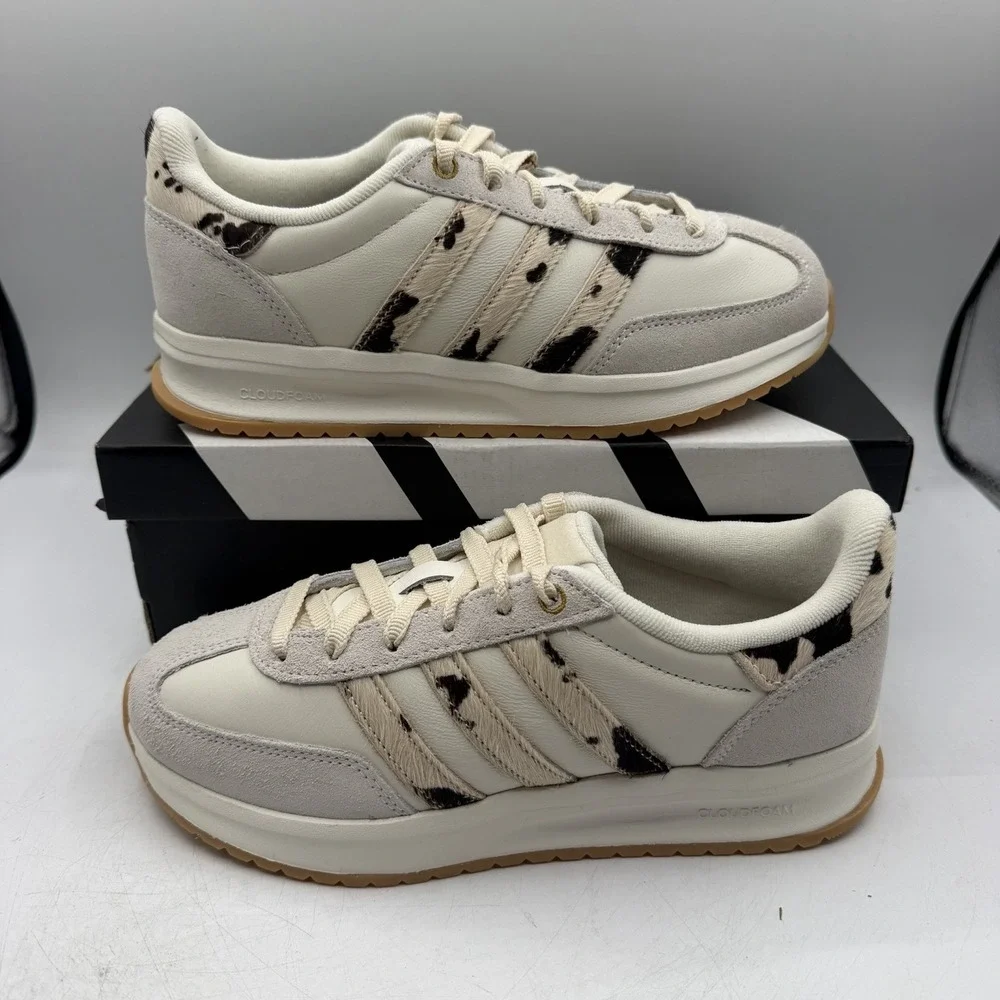 Adidas Run 70s 2.0 Running Shoes Womens Sz 7 Cream/Leopard Sneakers‎ JP6160